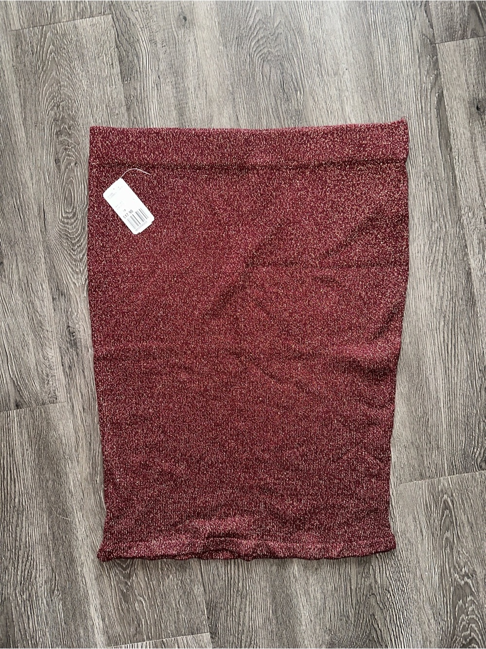 Metallic Ribbed Burgundy Pencil Skirt